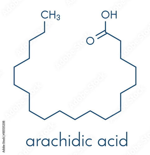 Arachidic (eicosanoic) acid molecule. Saturated fatty acid. Skeletal formula.