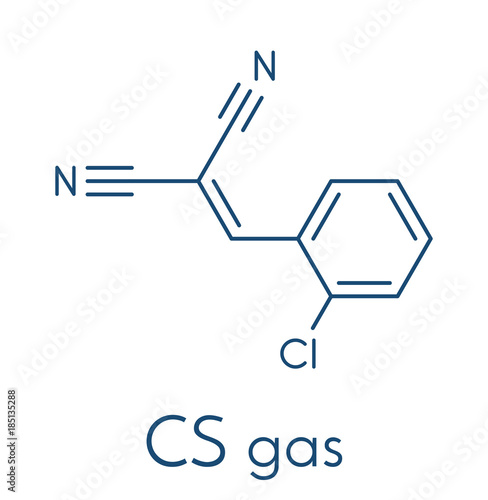2-chlorobenzalmalononitrile tear gas (CS gas) molecule. Skeletal formula.
