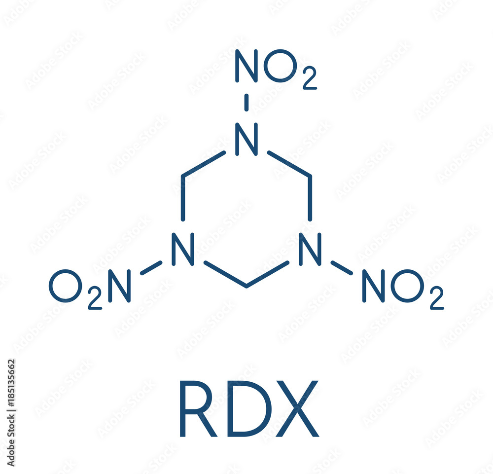 RDX explosive molecule. Skeletal