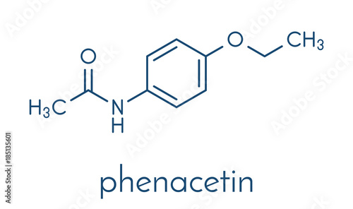 Phenacetin banned painkiller drug. Found to cause cancer and kidney damage. Skeletal formula.