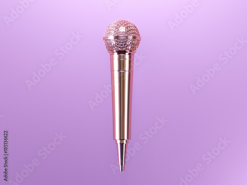 Golden microphone on matte background concept. 3d render
