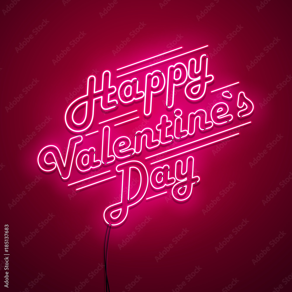 Valentines Day background. Vector retro neon sign. 
