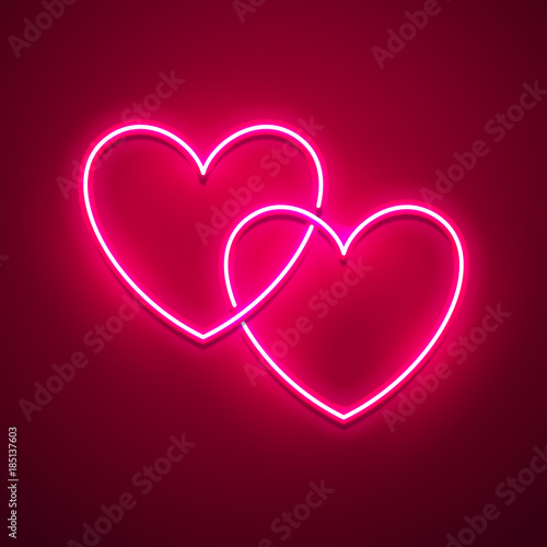 Valentines Day background. Vector retro neon sign. 
