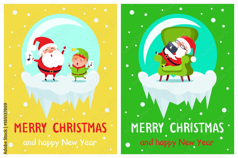 Merry Christmas Elf and Santa Vector Illustration Merry Christmas Elf and Santa Vector Illustration