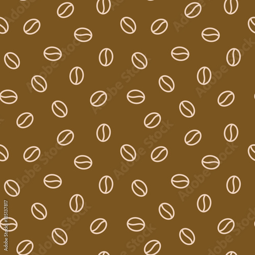 Coffee beans seamless pattern, vector background. Repeated dark brown texture for cafe menu, shop wrapping paper. Flat line icons.