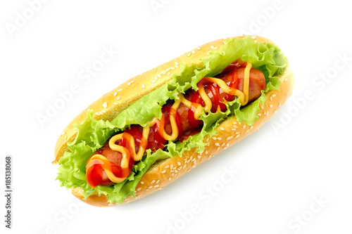 Homemade hot dog on white