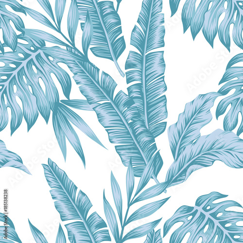 Tropical leaves cold color seamless