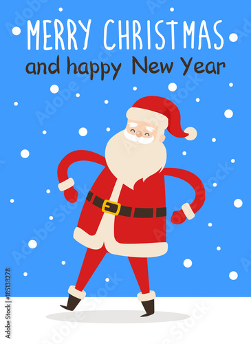 Merry Christmas Happy New Year Poster Santa Snow