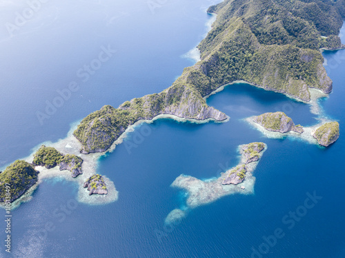 Aerial of Coral Reef and Limestone Islands in Raja Ampat