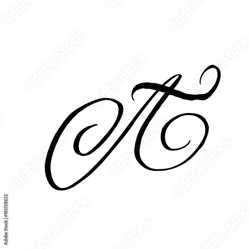 Letter A. Handwritten by dry brush. Rough strokes font. Vector illustration. Grunge style elegant alphabet.