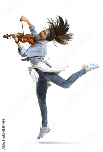 Foto Woman playing violin on white background