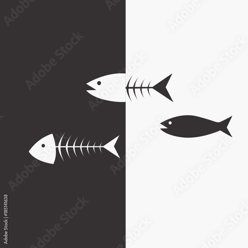 environment protection poster plant fish bones icons