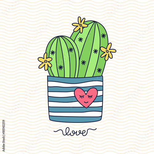 cactis succulent in pot colorful vector illustration