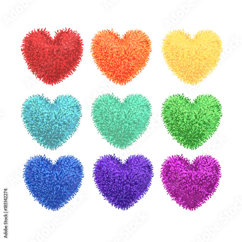 Fluffy pom-poms in the shape of a heart