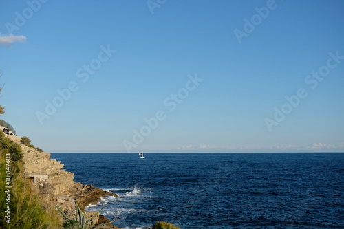 Vue Paysage Mer Ciel Bleu bateau rocher