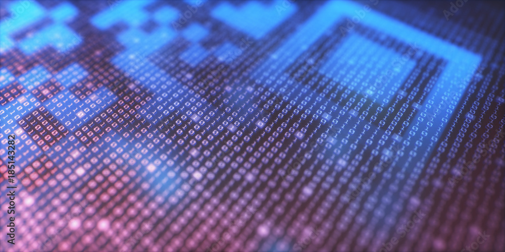 3d illustration of a concept image of digital data. Binary code and quick response code. 3d illustration of a concept image of digital data. Binary code and quick response code.