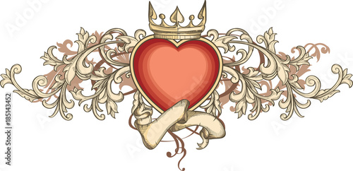 Ornate retro heart shaped emblem