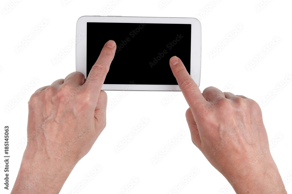 Old rural village grandfather trying to use the touchscreen of a modern tablet to view vintage photos. Old rural village grandfather trying to use the touchscreen of a modern tablet to view vintage photos.
