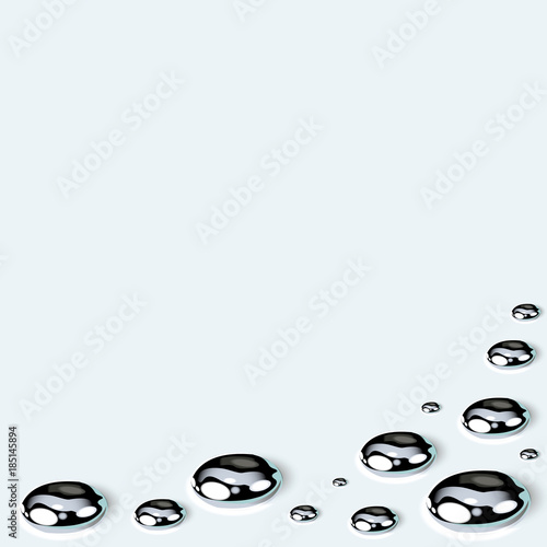 Different drops of mercury scattered on a light background photo