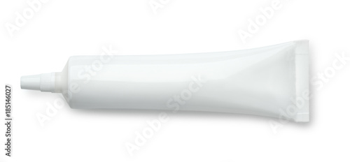 Photo Top view of white blank plastic tube