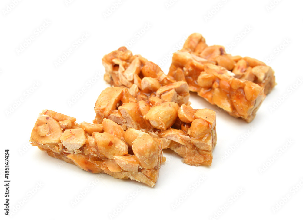 Honey bars with peanut on white background Honey bars with peanut on white background