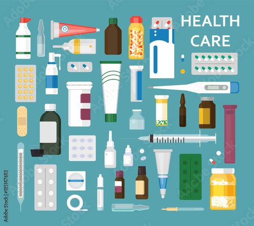 Medicaments set illustrations.
