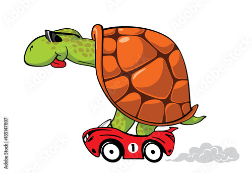 Fun turtle in red sport car