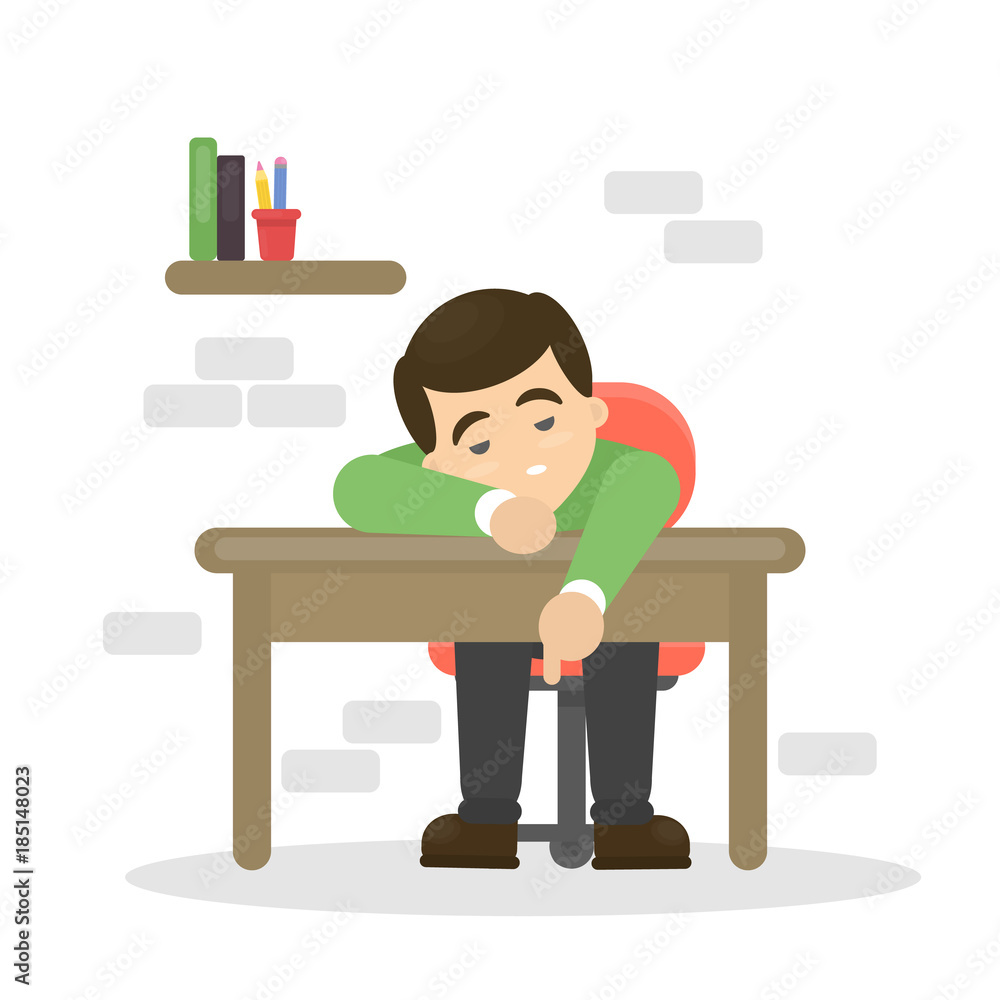 Tired man on table. Tired man on table.