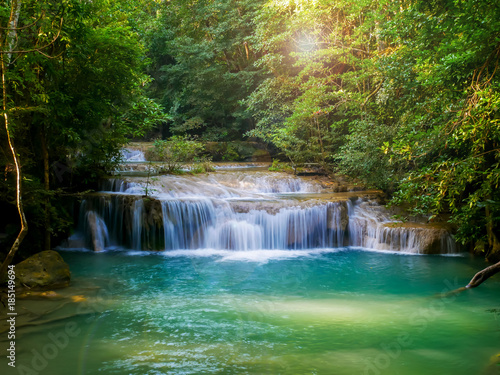 Erawan waterfalls, beautiful evergreen paradise of the Middle travelers. Ideal for relaxing National Park, Kanchanaburi, Thailand © NONTANUN