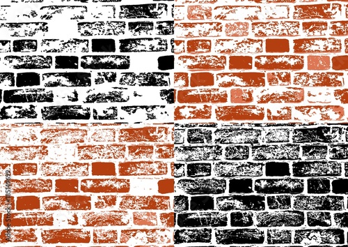 Set of grunge textures of brick wall in red and white black. Vector illustration