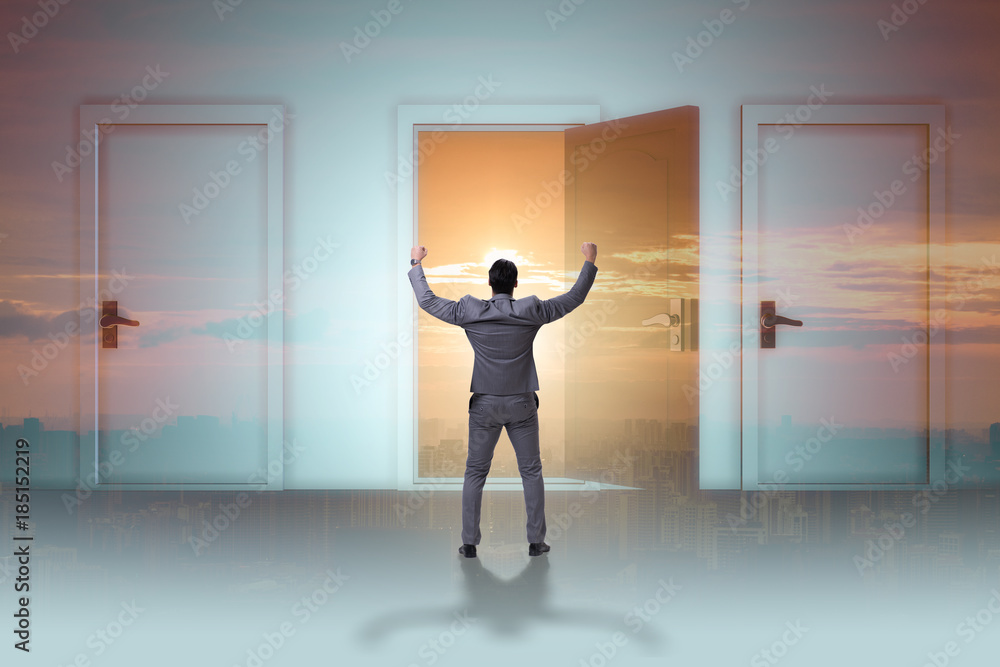 Businessman facing many business opportunities Businessman facing many business opportunities