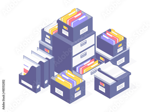 Office paperwork. Office paper document and file folders. Vector illustration