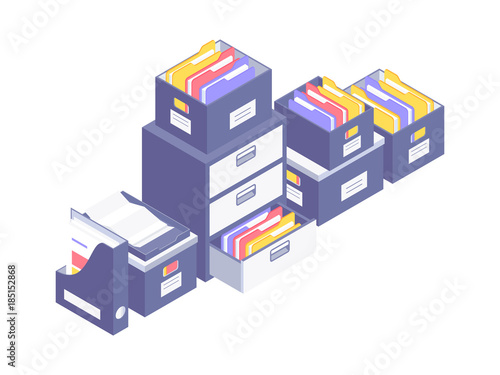 Office paperwork. Office paper document and file folders. Vector illustration