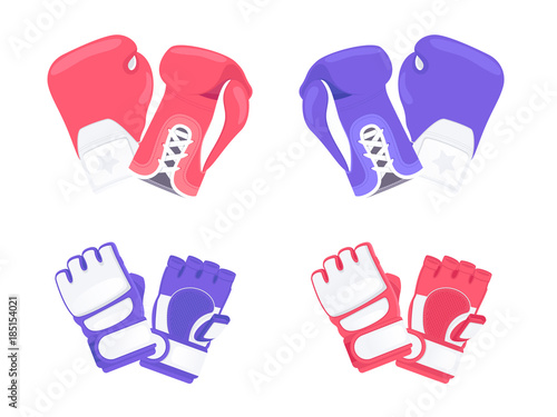 Fighting protection gloves. Vector illustration. MMA and boxing gloves isolated on white background
