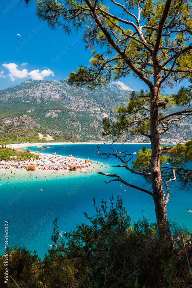 Oludeniz beach and blue clear water of Aegean sea, Turkey