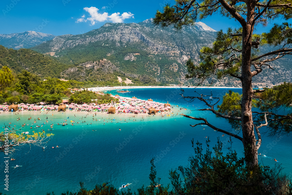 Oludeniz beach and blue clear water of Aegean sea, Turkey