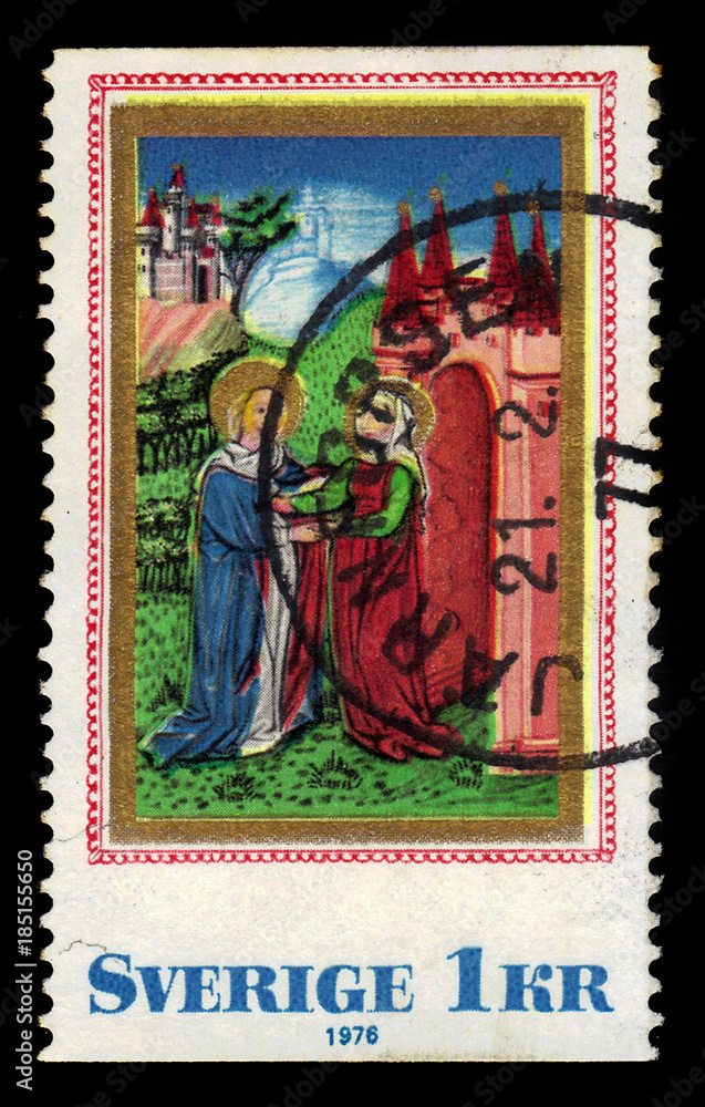 Virgin Mary visiting st. Elizabeth, medieval book-painting