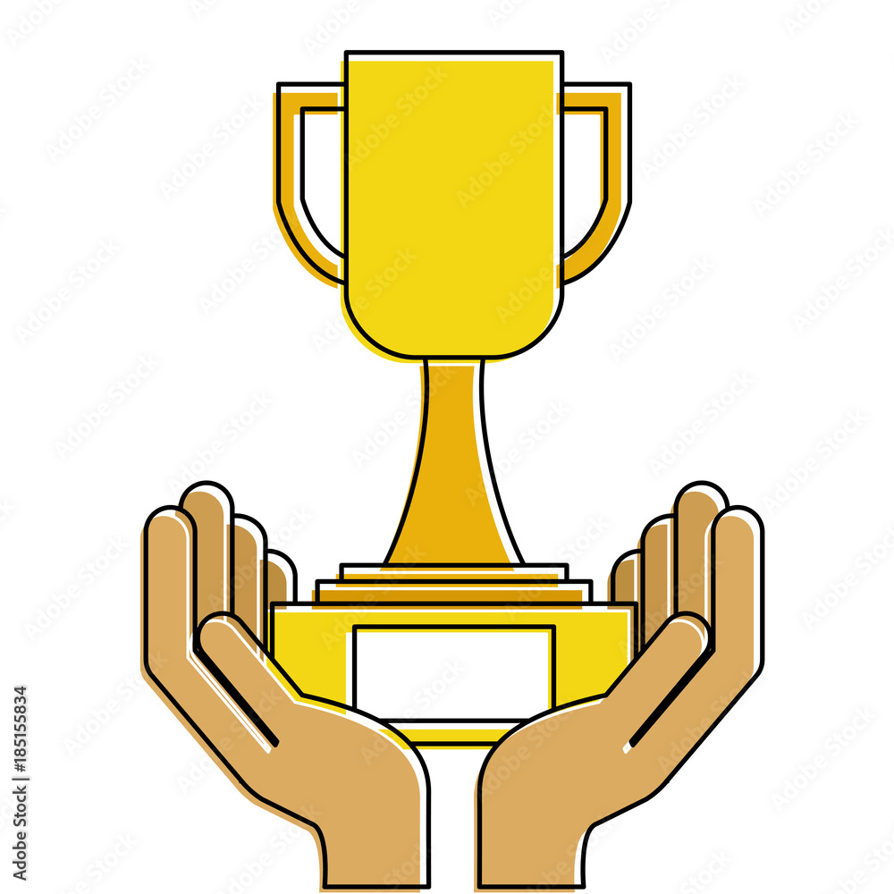 hands human with trophy cup winner icon vector illustration design hands human with trophy cup winner icon vector illustration design