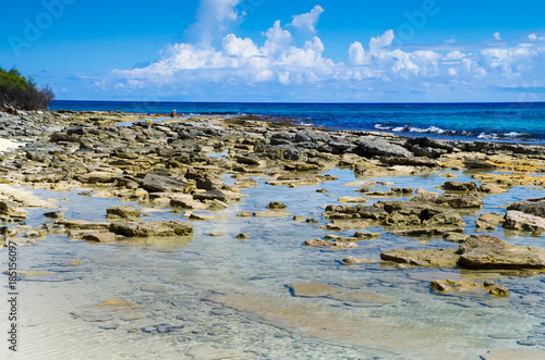 Amazing beautiful view of rocks in San Andres Island from Johnny Cay in a gorgeous sunny day in Colombia
