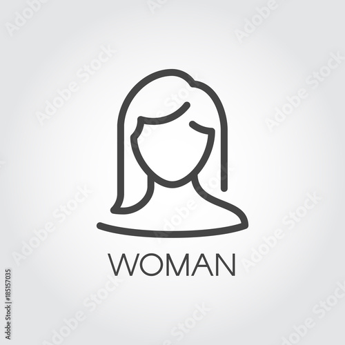 Abstract portrait of woman linear icon. Cosmetology, female avatar or user concept. Silhouette of human portrait with straight hair. Simplicity illustration in outline style. Vector graphic label