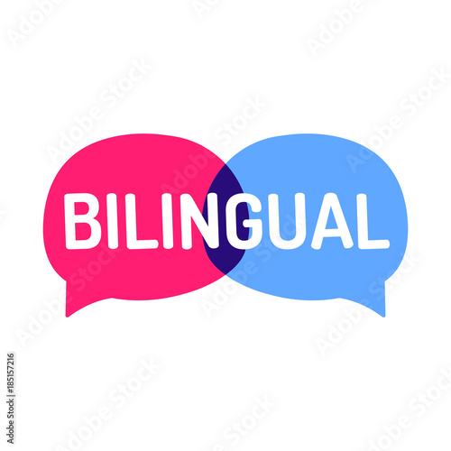 Bilingual. Two vector speech bubbles icons, illustration on white background. Concept for language school.  photo