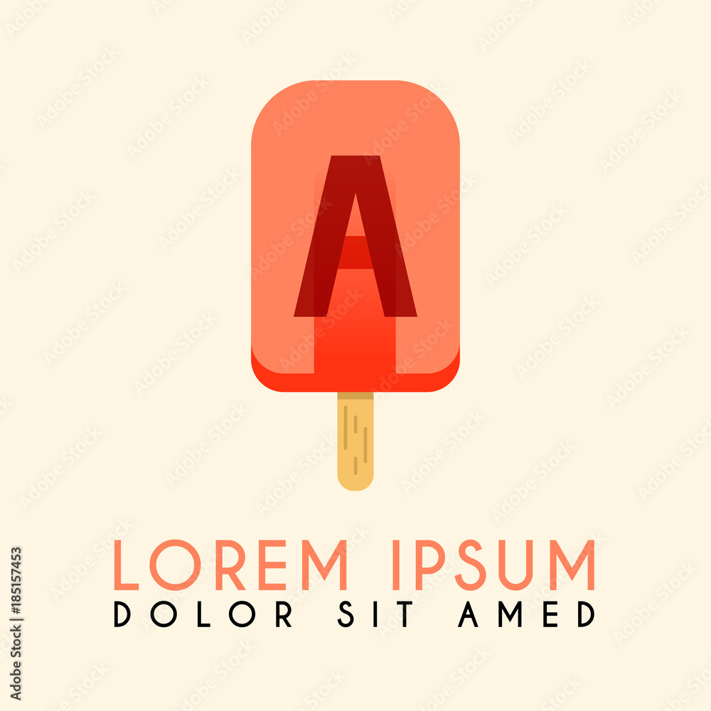Ice Cream Stick A Letter Logo, Red Ice Cream Logo with letter A in the