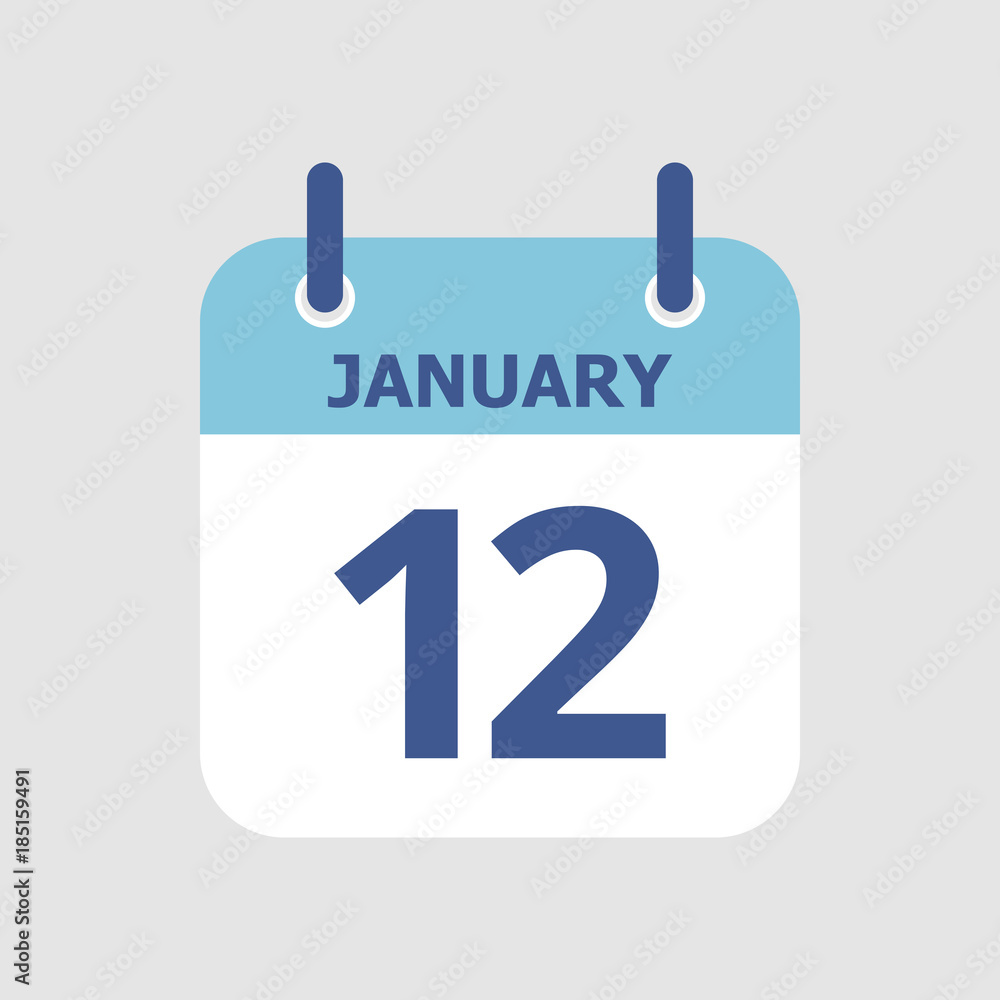 Flat icon calendar 12th of January isolated on gray background. Vector illustration. Flat icon calendar 12th of January isolated on gray background. Vector illustration.