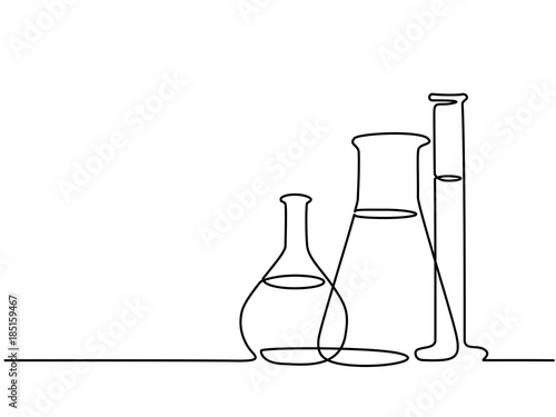 Continuous line drawing. Chemical lab retorts. Vector illustration