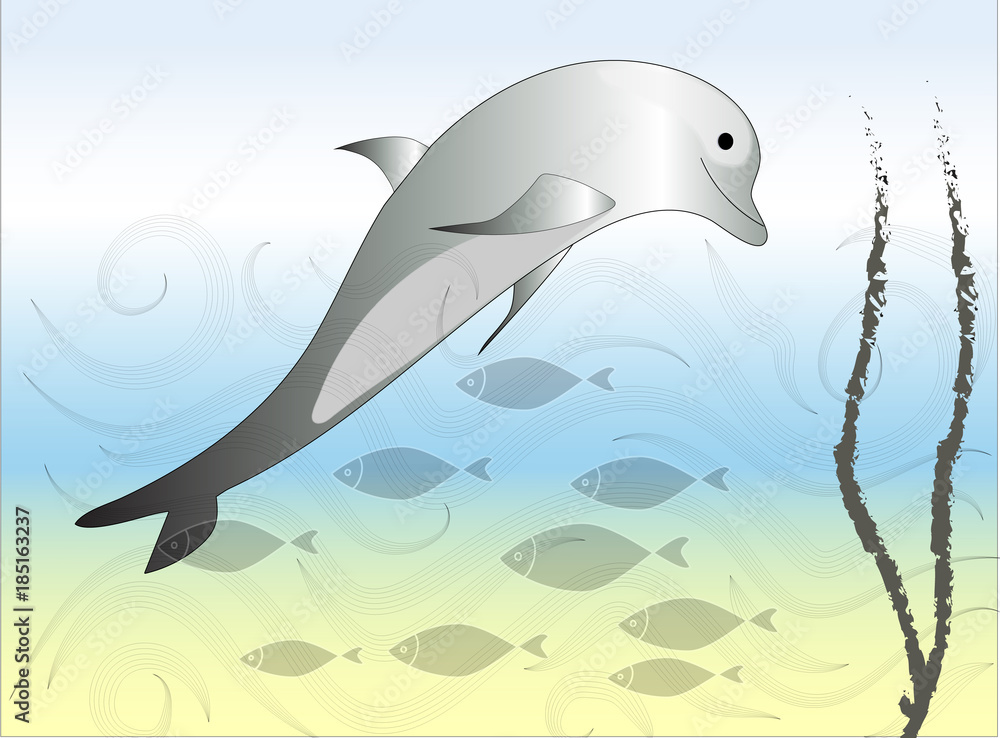 vector art .Dolphin and fishes underwater in the ocean. vector art .Dolphin and fishes underwater in the ocean.