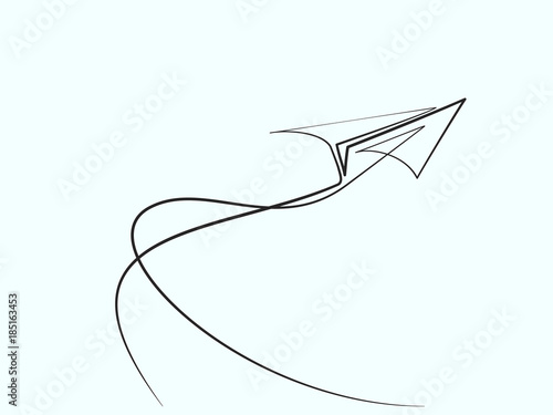 Continuous line different width drawing of paper airplane. Vector business icon message illustration