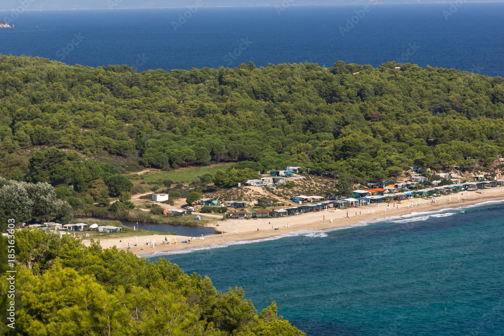Fototapeta premium Panoramic view of Platanitsi Beach at Sithonia peninsula, Chalkidiki, Central Macedonia, Greece