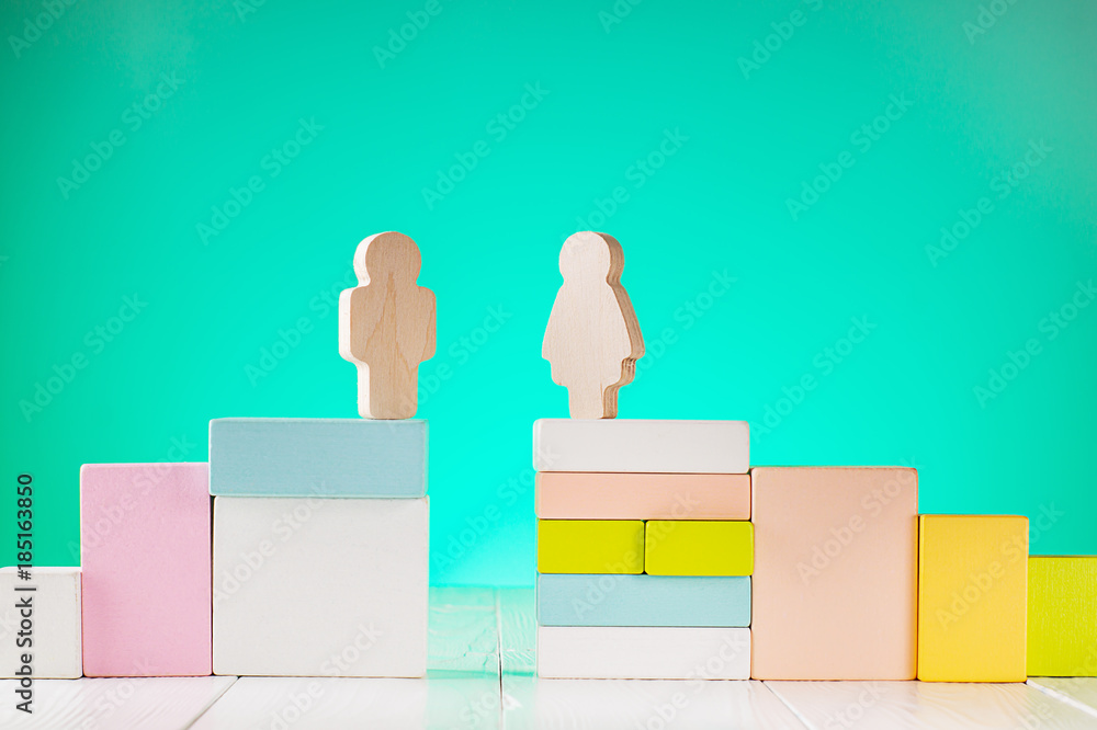 A man and a woman on the opposite sides.  The concept of success.  Business path, career growth and completion of a career.