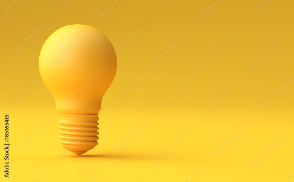 Minimal Idea Design Concept Yellow bulb on yellow pastel background. - obrazy, fototapety, plakaty 
