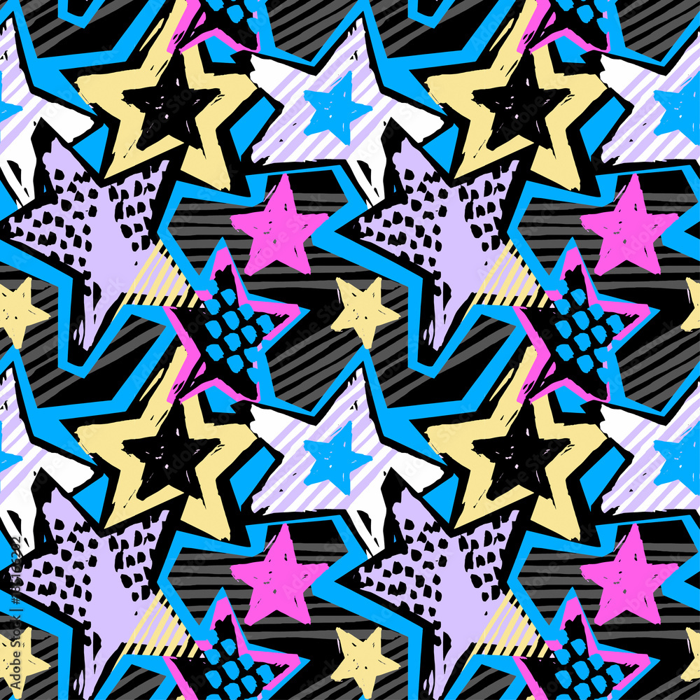 Star shapes graffiti seamless hand craft expressive ink hipster pattern